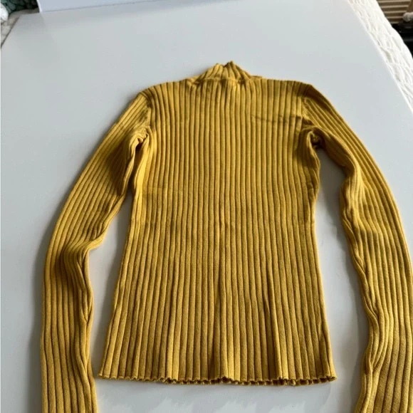 Marled Mock Turtleneck, S, Ribbed, Mustard-y Gold NWOT - Picture 4 of 5